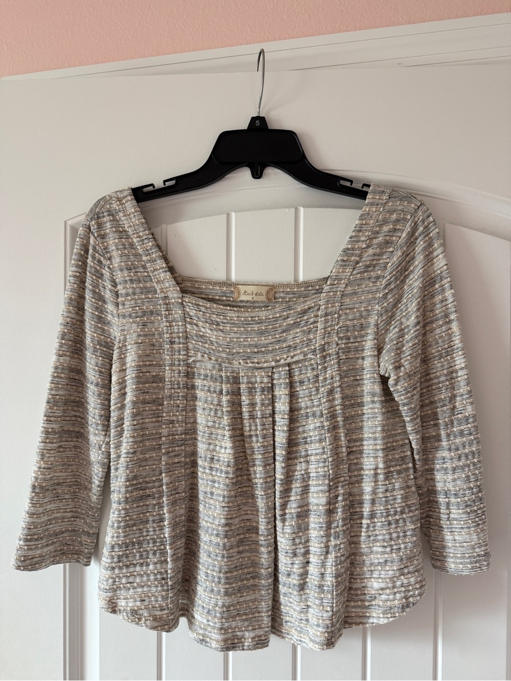 Altar'd State Cream and Light Gray Striped Babydoll Top with Cutout on Back
